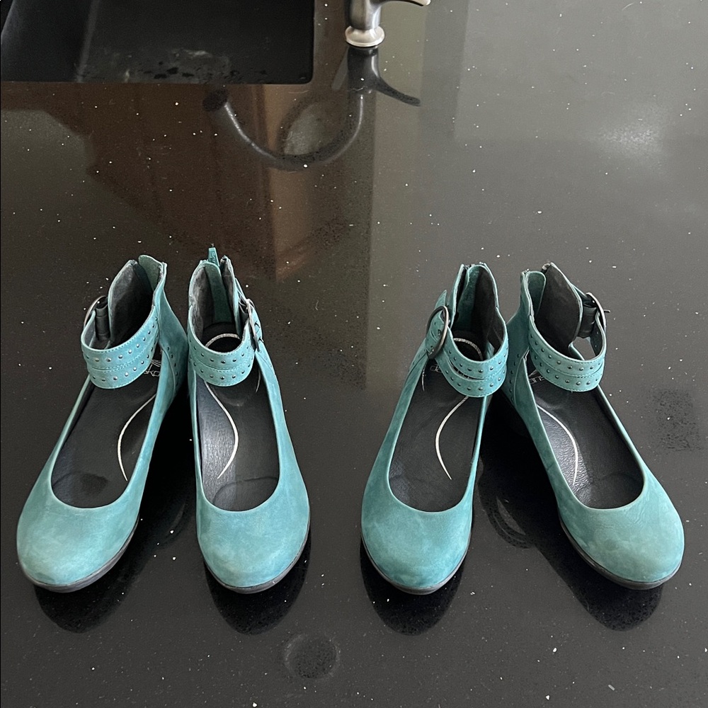 Dansko Lois Light Teal Suede Ankle Strap Women's Shoes